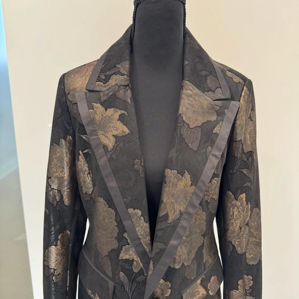 Avec Les Filles Black Blazer with Gold Floral Brocade - Picture 3 of 5